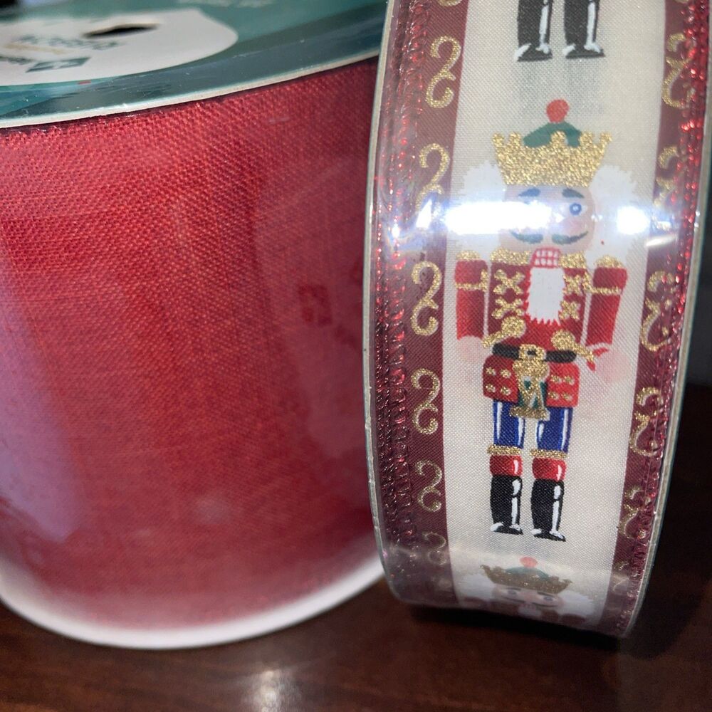 Member's Mark Wired Christmas Ribbon Nutcracker 1.5”@50 Yards Red 5”@ 25 Yards